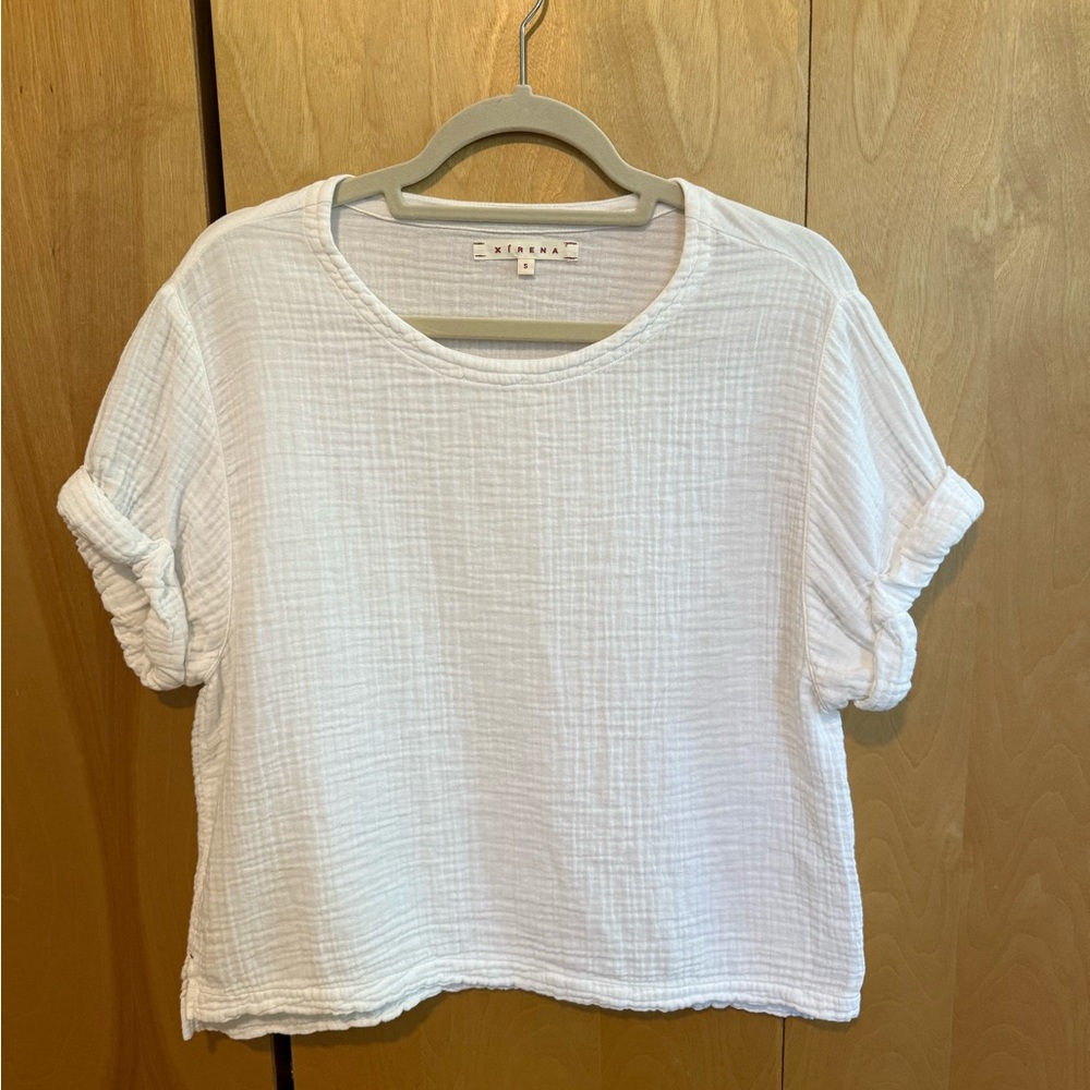 XiRENA White Cotton Gauze Cuffed Sleeve Boxy T-Shirt